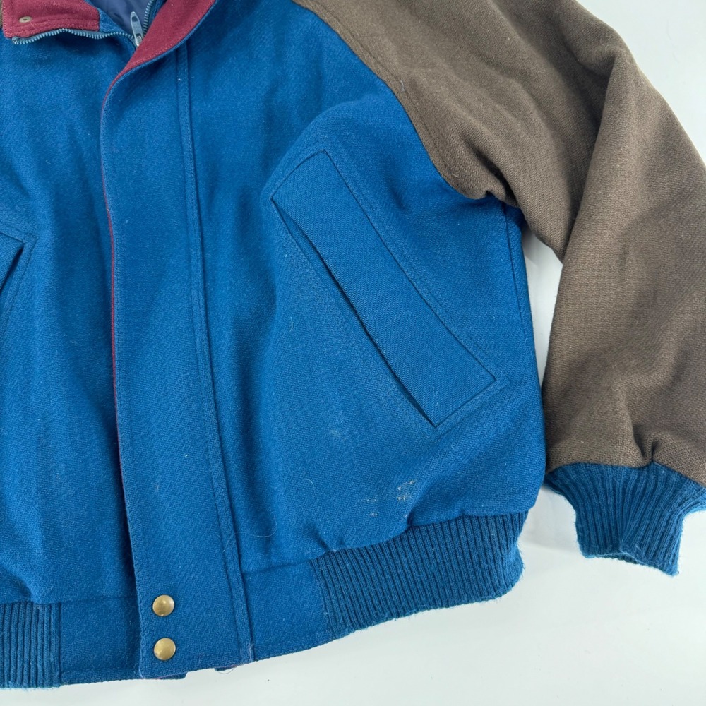 Pendleton Lobo Wool Bomber Jacket Men Blue Brown Maroon VTG M 1980's Rare - Picture 2 of 6